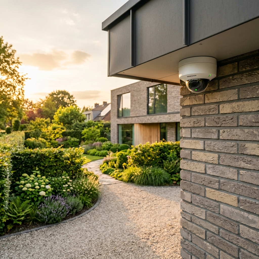 Caméra de surveillance extérieure installée sur maison belge
